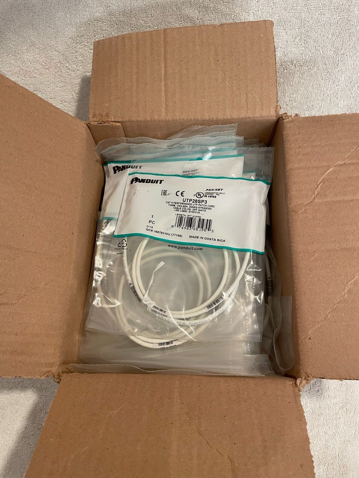 New Box of 10 Panduit 3ft 0.91m Off White UTP28SP3 Patch Cord Cable CAT6 Pan-Net