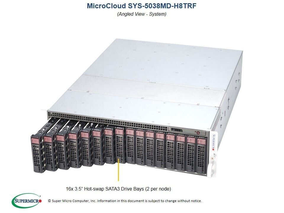 Supermicro SYS-5038MD-H8TRF 3U 8-Node Barebones Server NEW IN STOCK 5 Year Wty