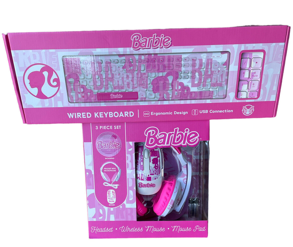 BARBIE COMPUTER ACCESSORY BUNDLE Includes Headphones, Mouse & Pad & Keyboard.