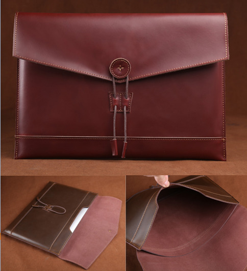 cow Leather file Folder pocket Messenger bag Briefcase handmade wine red z623