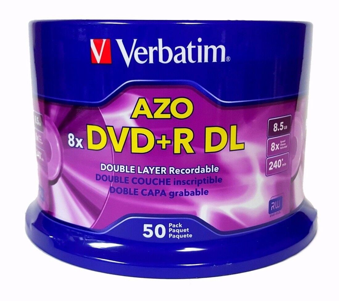  50 VERBATIM AZO 8X DVD+R DL Dual Double Layer 8.5GB Logo Branded Spindle 97000 