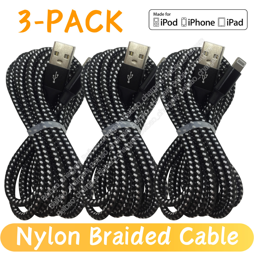 3Pack 6Ft Braided USB Charger Cable For Apple iPhone 14 13 12 11 X Charging Cord