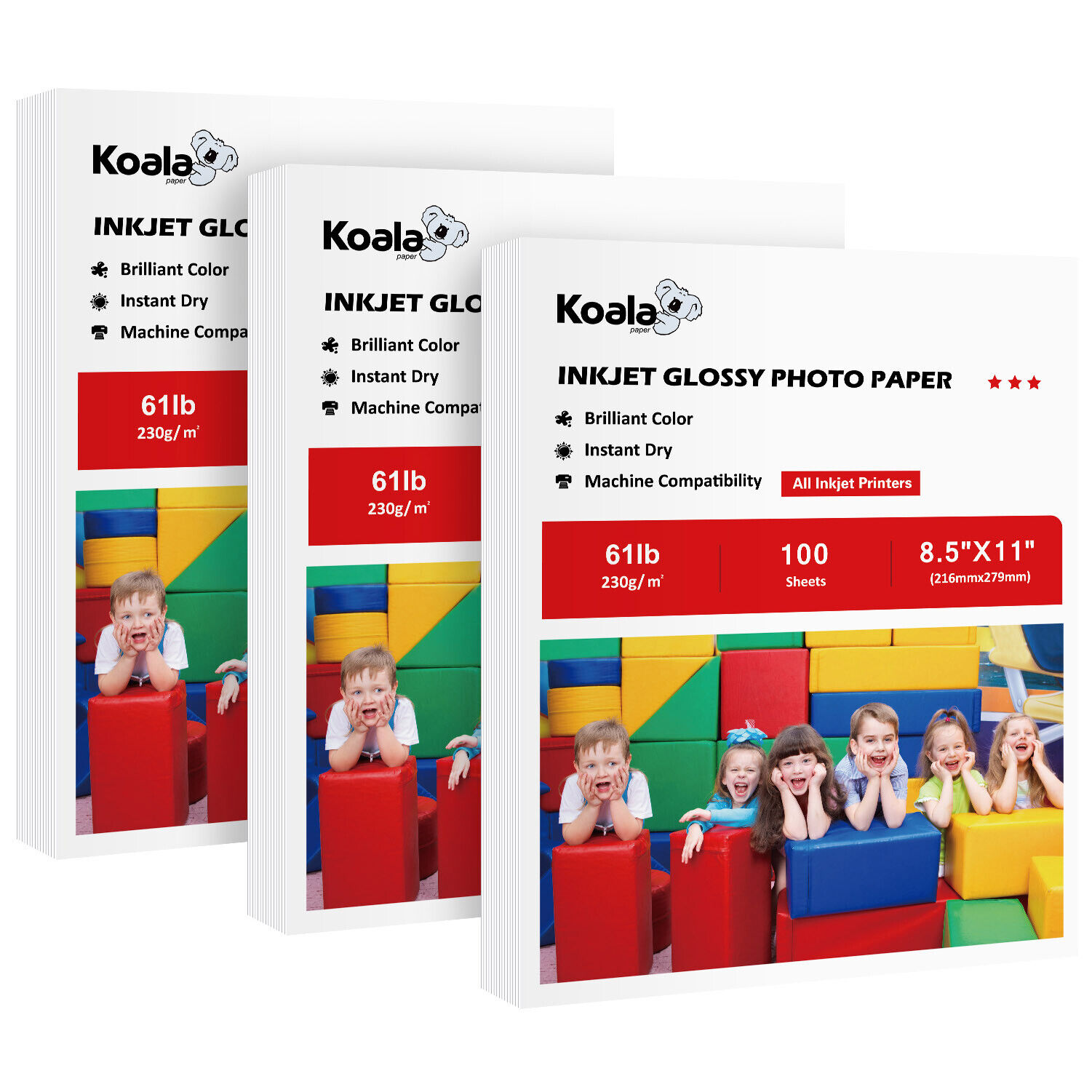 300 Sheets Koala Premium Glossy Photo Paper 8.5x11 61lb Inkjet Printer Epson HP