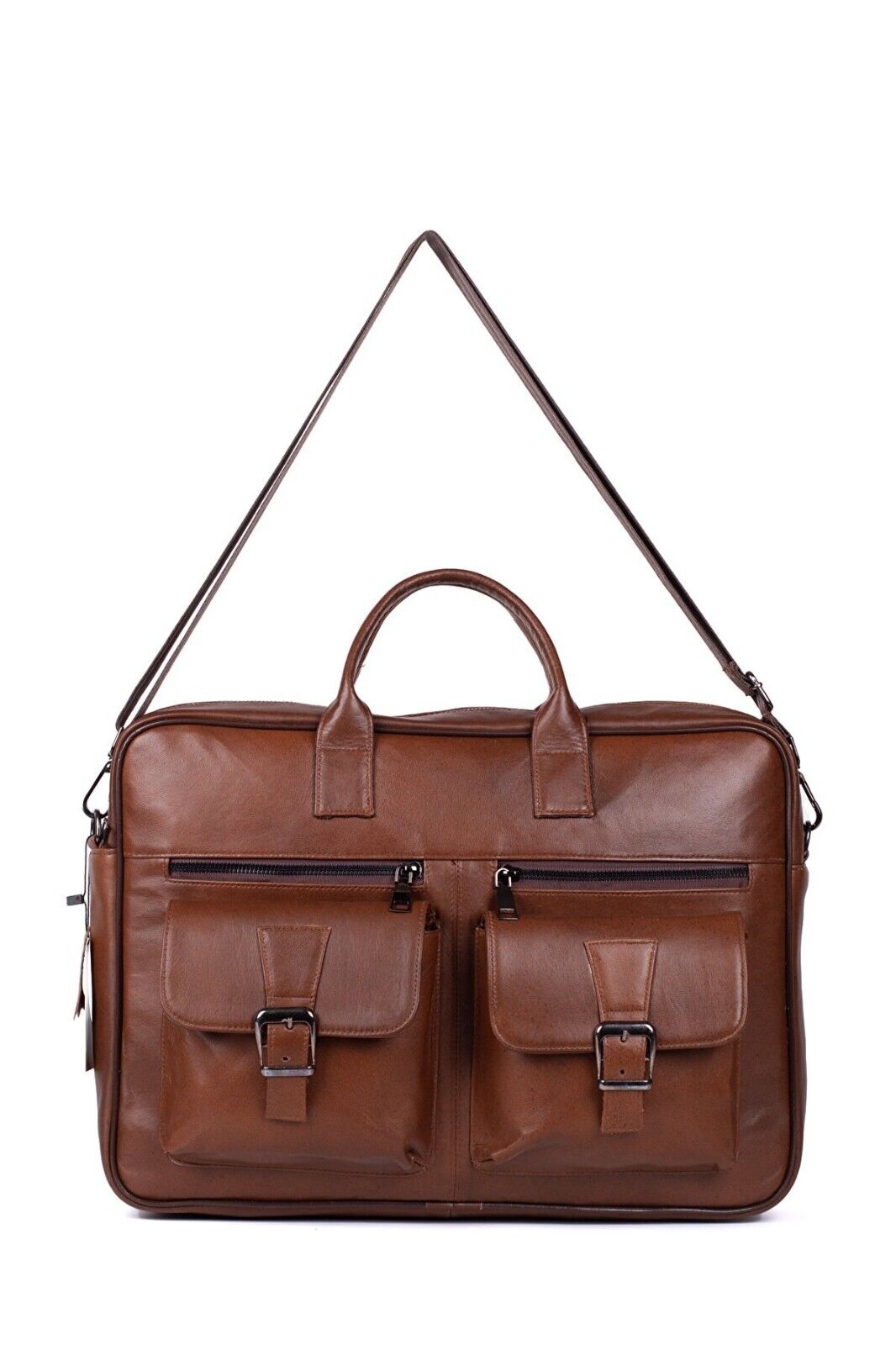 Genuine Leather Unisex Multifunctional Shoulder Strap Laptop Hand Bag Briefcase