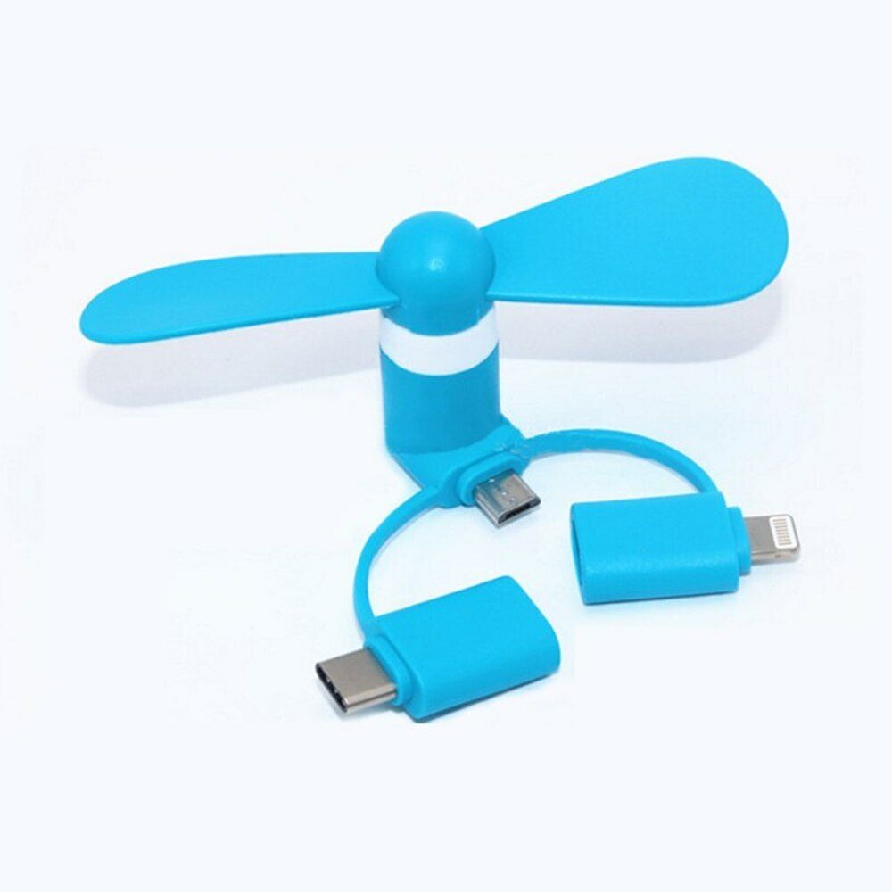 FAN 3-IN-1 SMART PHONE MINI air cooling for car office travel iPhone micro B C