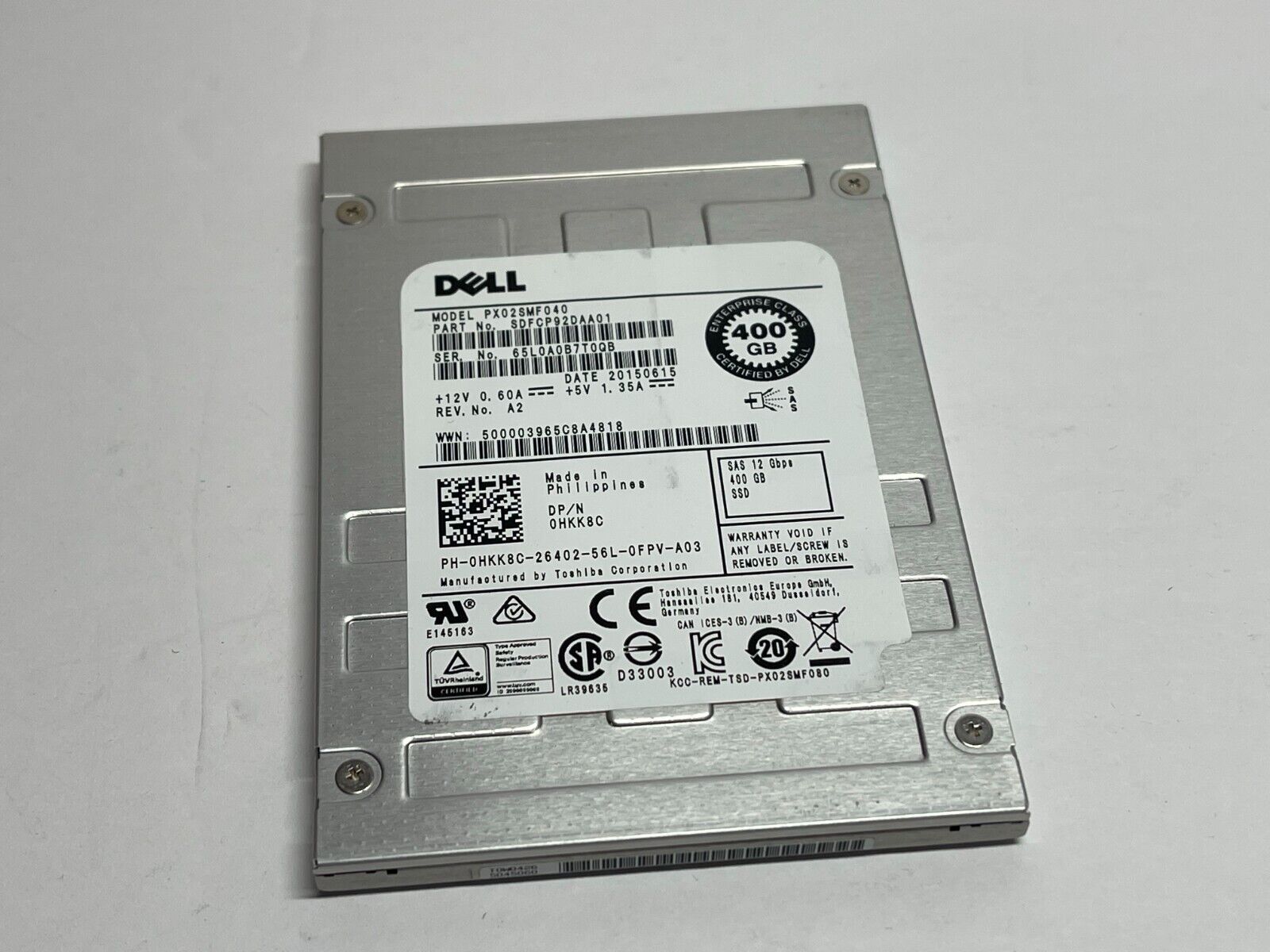 Dell Toshiba 400GB 2.5\'\' 12Gbps Solid State SAS Drive PX02SMF040 0HKK8C