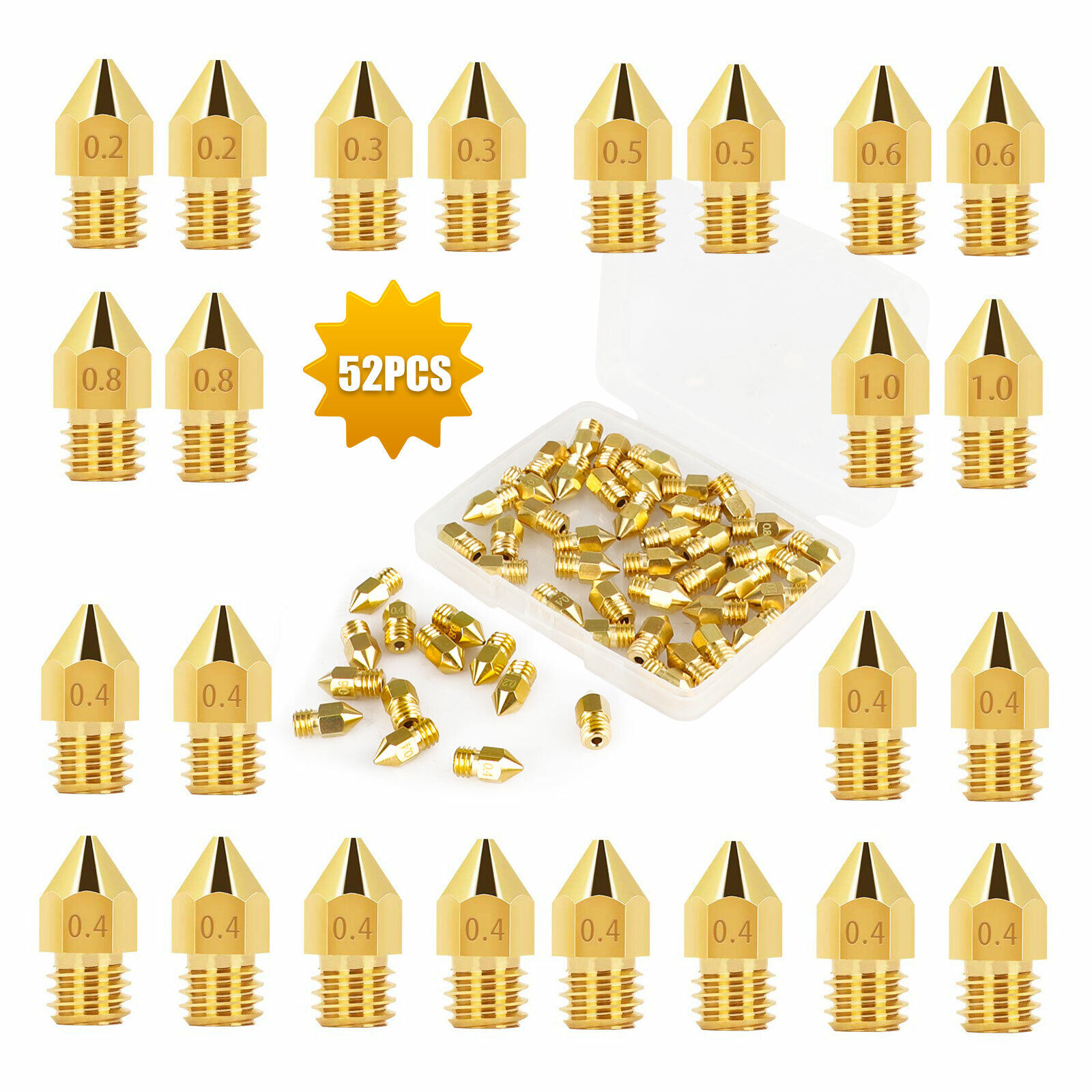 52PCS for Makerbot Creality CR-10 MK8 3D Printer Extruder Spring Nozzles Upgrade