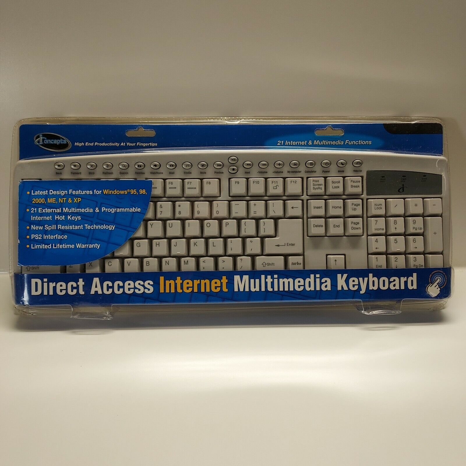 BRAND NEW VINTAGE ICONCEPTS KEYBOARD 2003 PS2 INTERFACE 21 HOT KEYS PROGRAMMABLE