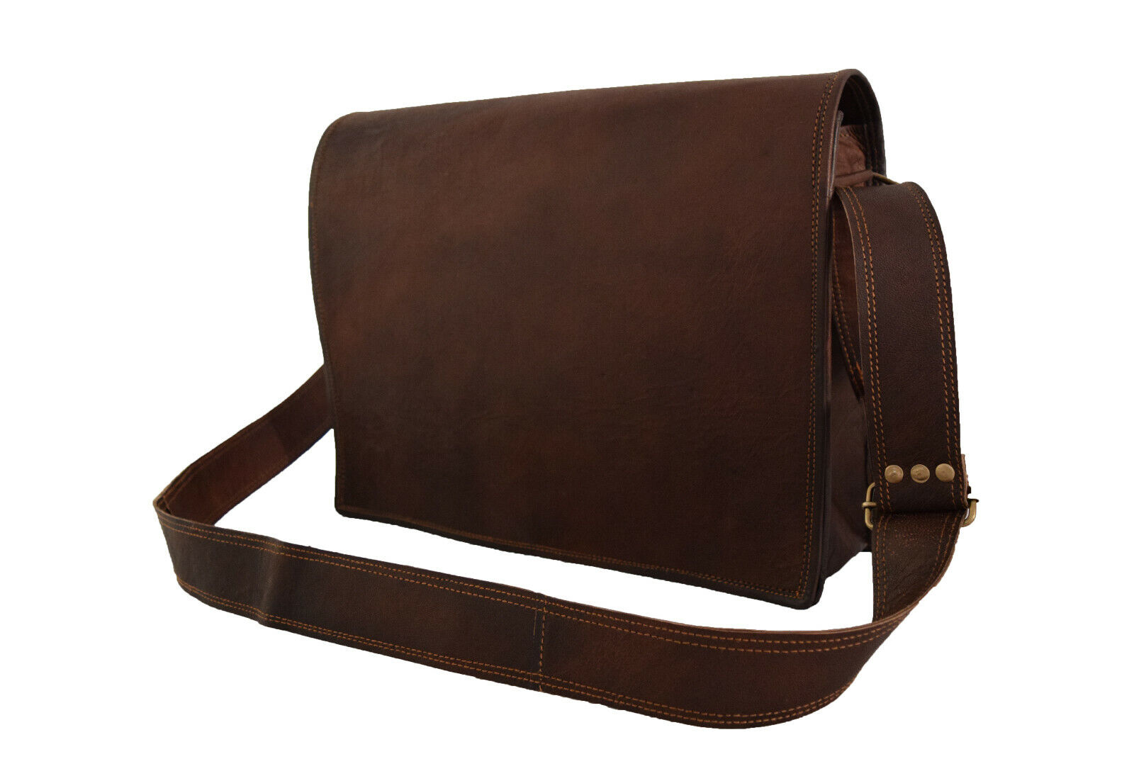 15 In Vintage Leather Messenger Bag Laptop Satchel Office School Shoulder Bags