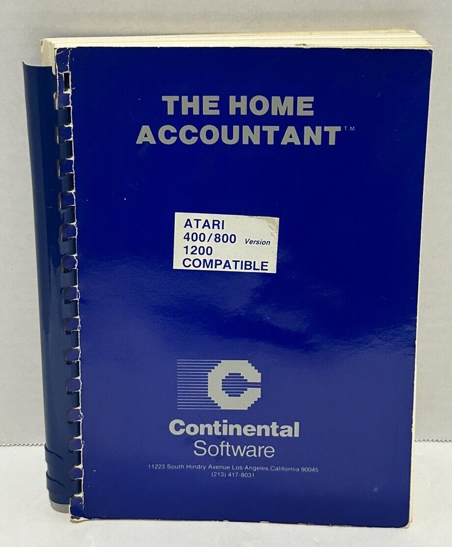 The Home Accountant Software Manual For Atari Computer Continental Software 1983