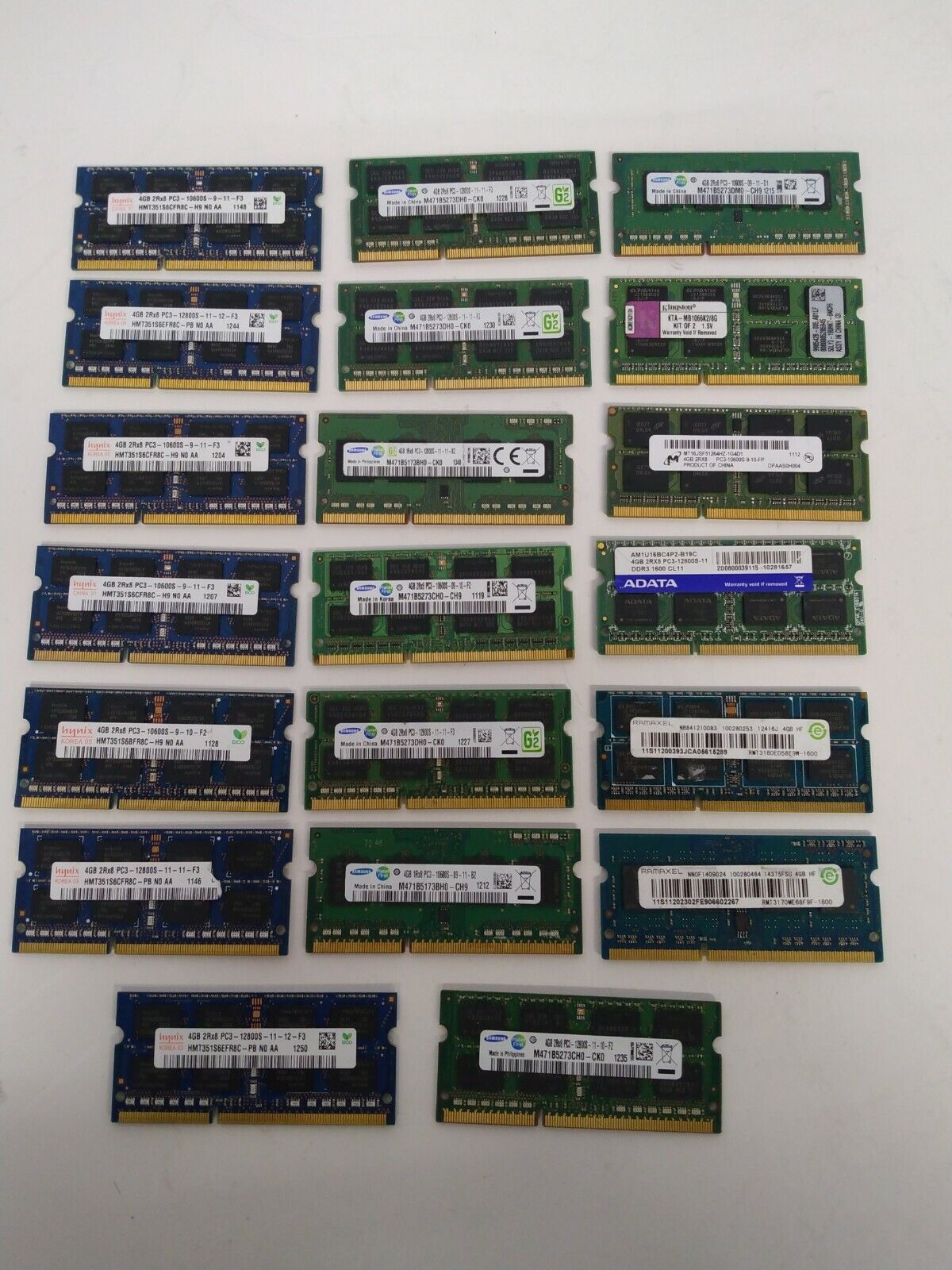 Lot of 20PCs MIX Brands 4GB 1Rx8 &2Rx8 PC3 SODIMM Laptop Memory Ram 80GB(20x4GB)