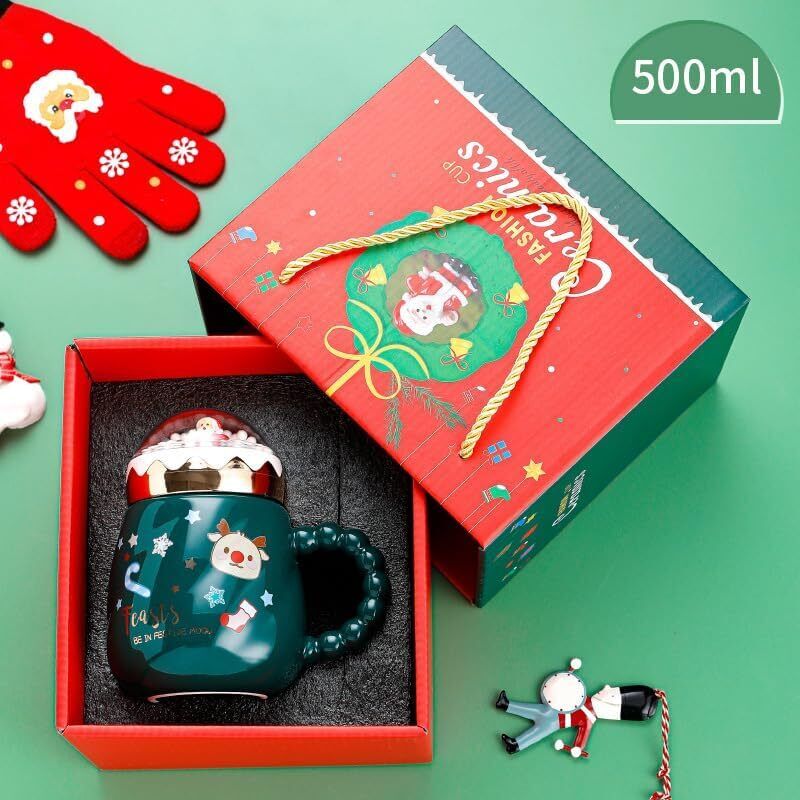 Christmas Ceramic Coffee Mugs with Gift Box, 16oz Ceramic (Green)
