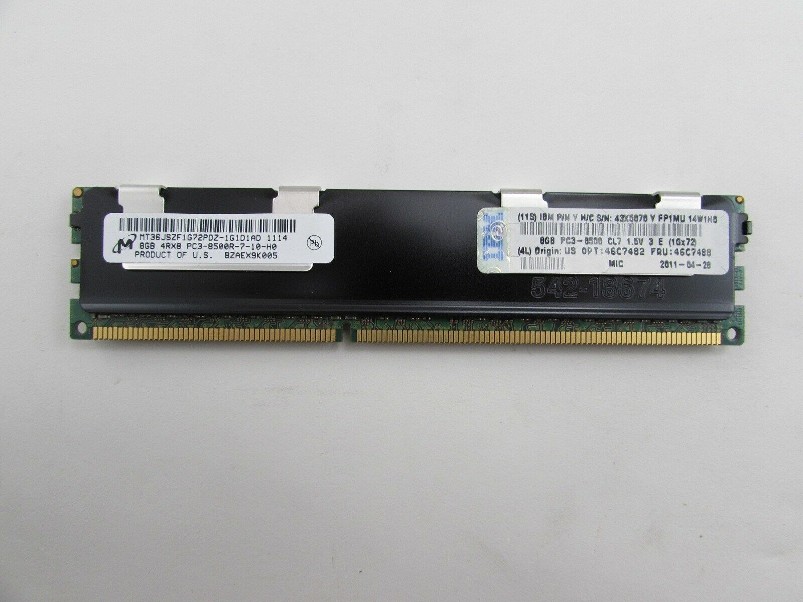 IBM 8Gb PC3-8500 4Rx8 DDR3-1066 ECC Reg 43X5070 46C7488 Micron