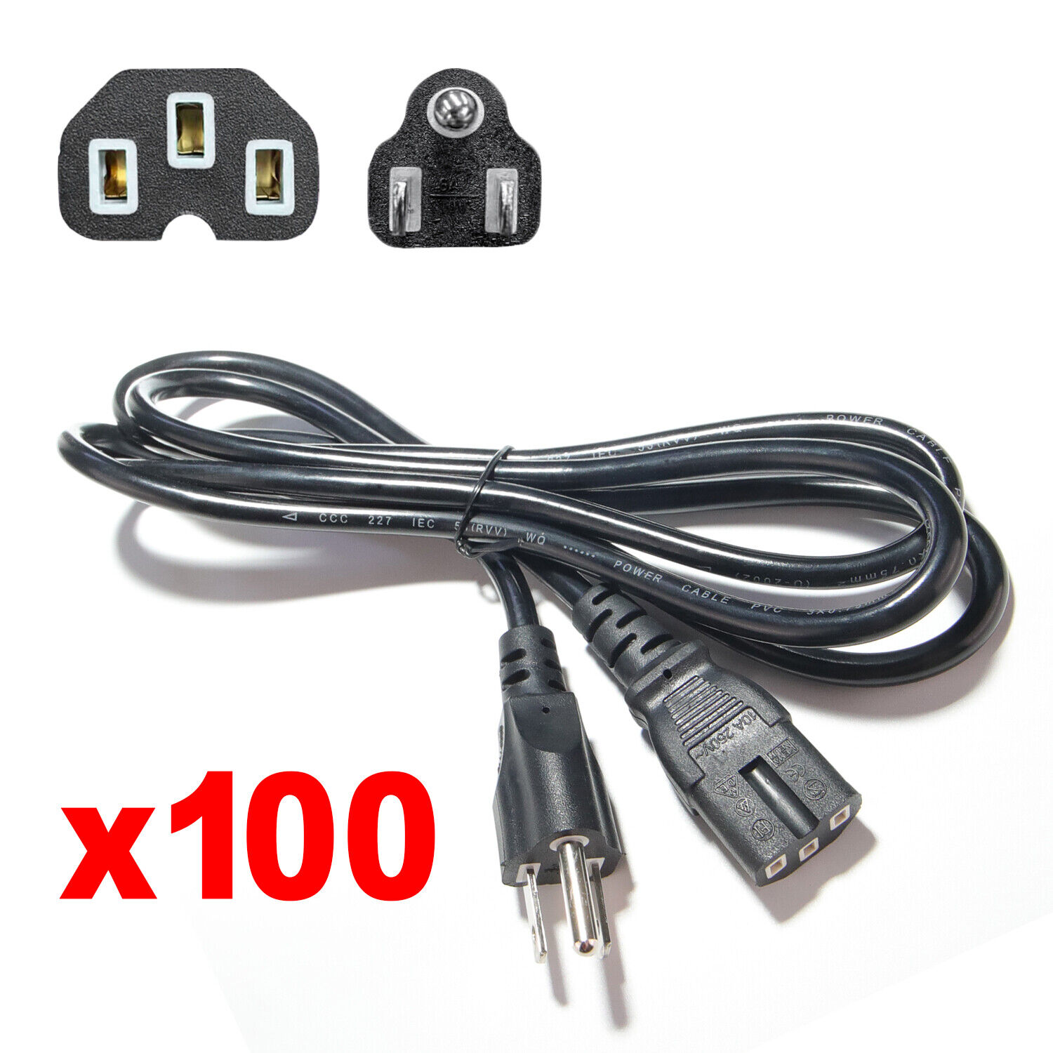 Lot 100 Power Cord Cable Desktop Computer 6ft IEC320 3Prong Design US Heavy Duty