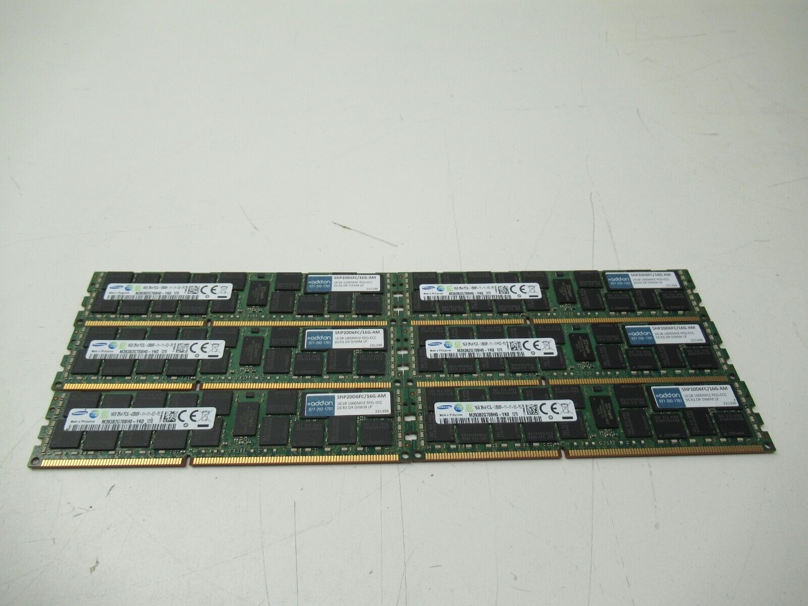 Lot of 6x16GB=96GB Samsung  M393B2G70BH0-YK0 2Rx4 PC3L-12800R  Server Memory