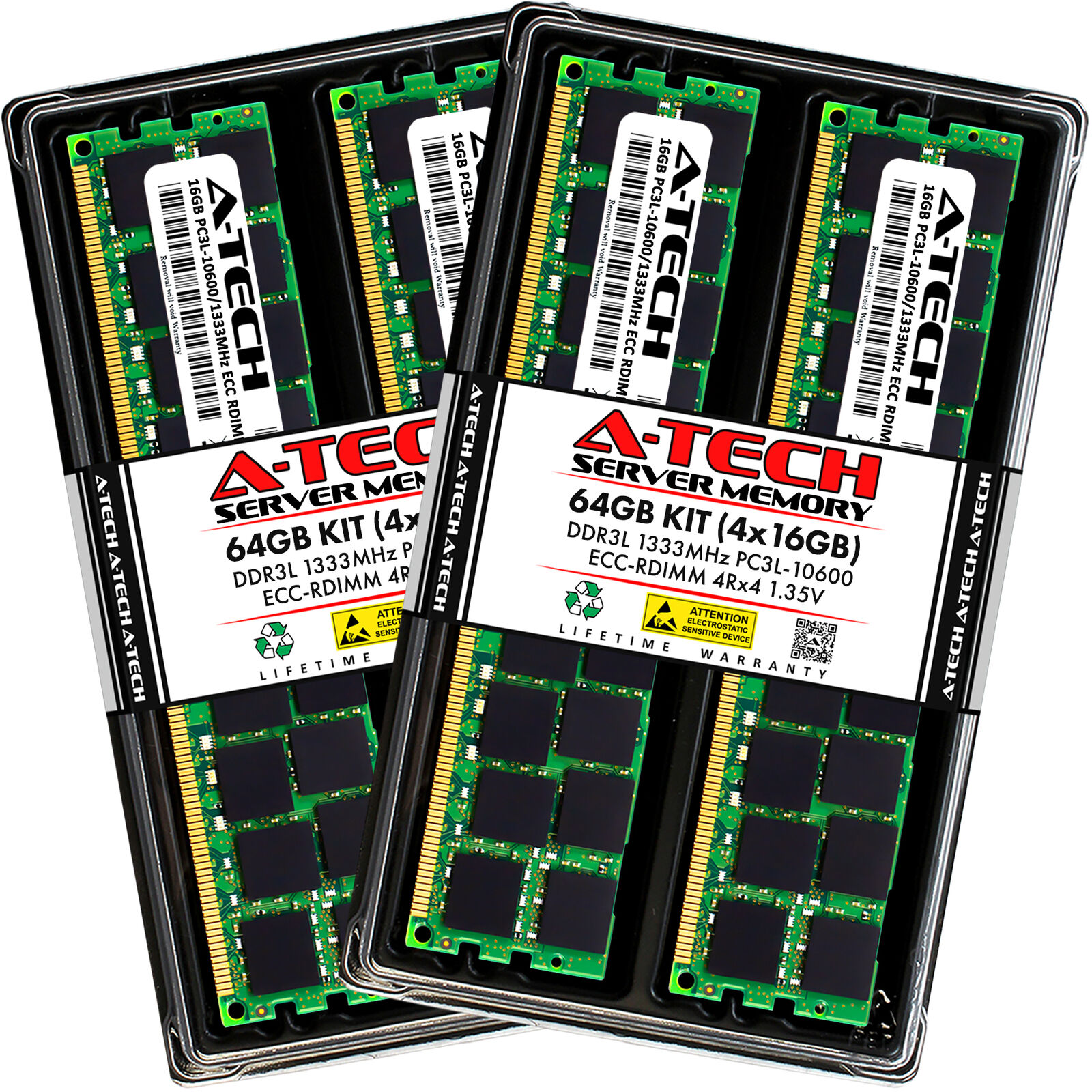 A-Tech 64GB 4x 16GB 4Rx4 PC3-10600R DDR3 1.35V ECC RDIMM REG Server Memory RAM
