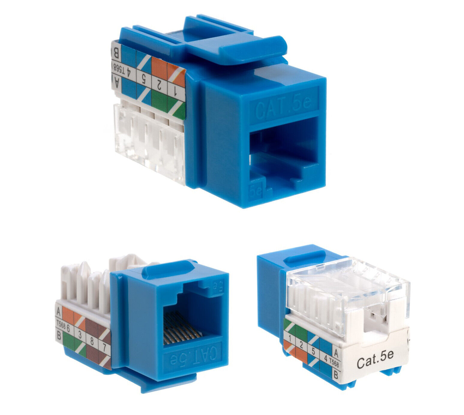 Cat5e Blue Keystone Jack 45° Angled Punchdown Network Connector Multipack LOT
