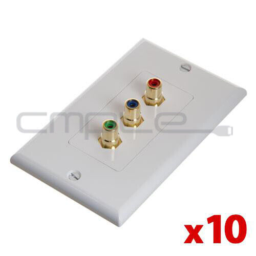 10PCS 3 RCA Wall Plate RGB Three RCA Connectors Component Video Faceplate White