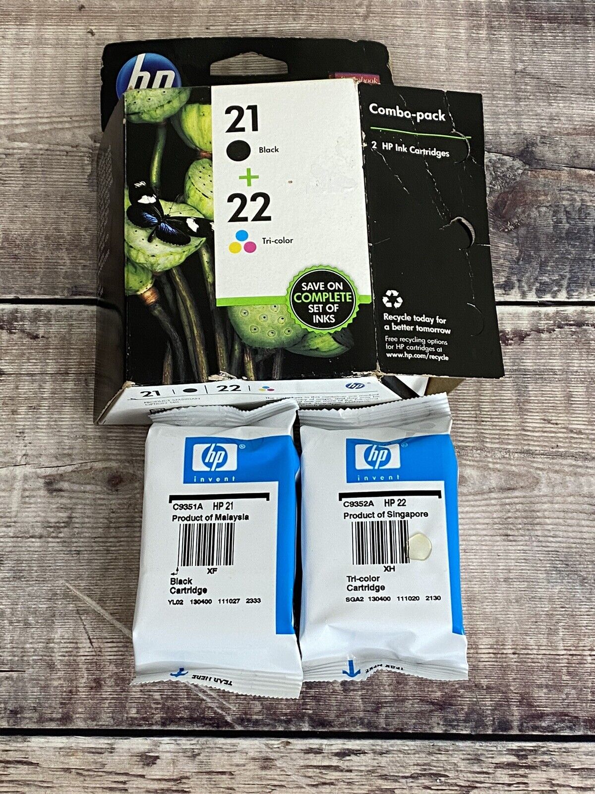 NEW Unused HP 21 22 Black & Tri-Color COMBO PACK Ink Cartridges Expired 10/2013