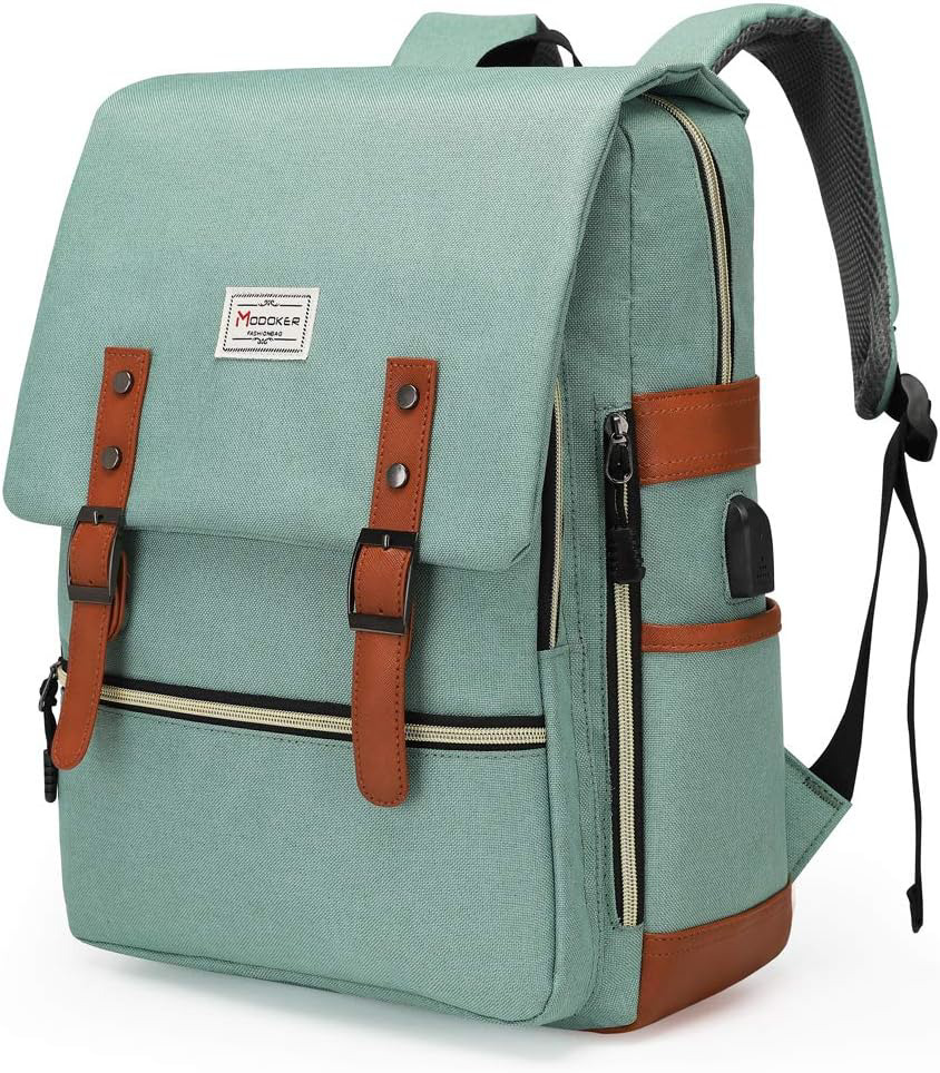 Modoker Upgraded Teal Vintage Laptop Backpack College School Bookbag for Women M