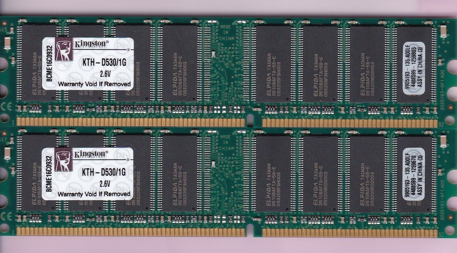 2GB 2x1GB PC-3200 KINGSTON KTH-D530/1G ELPIDA DDR-400 Ram Memory Kit PC3200 DDR1