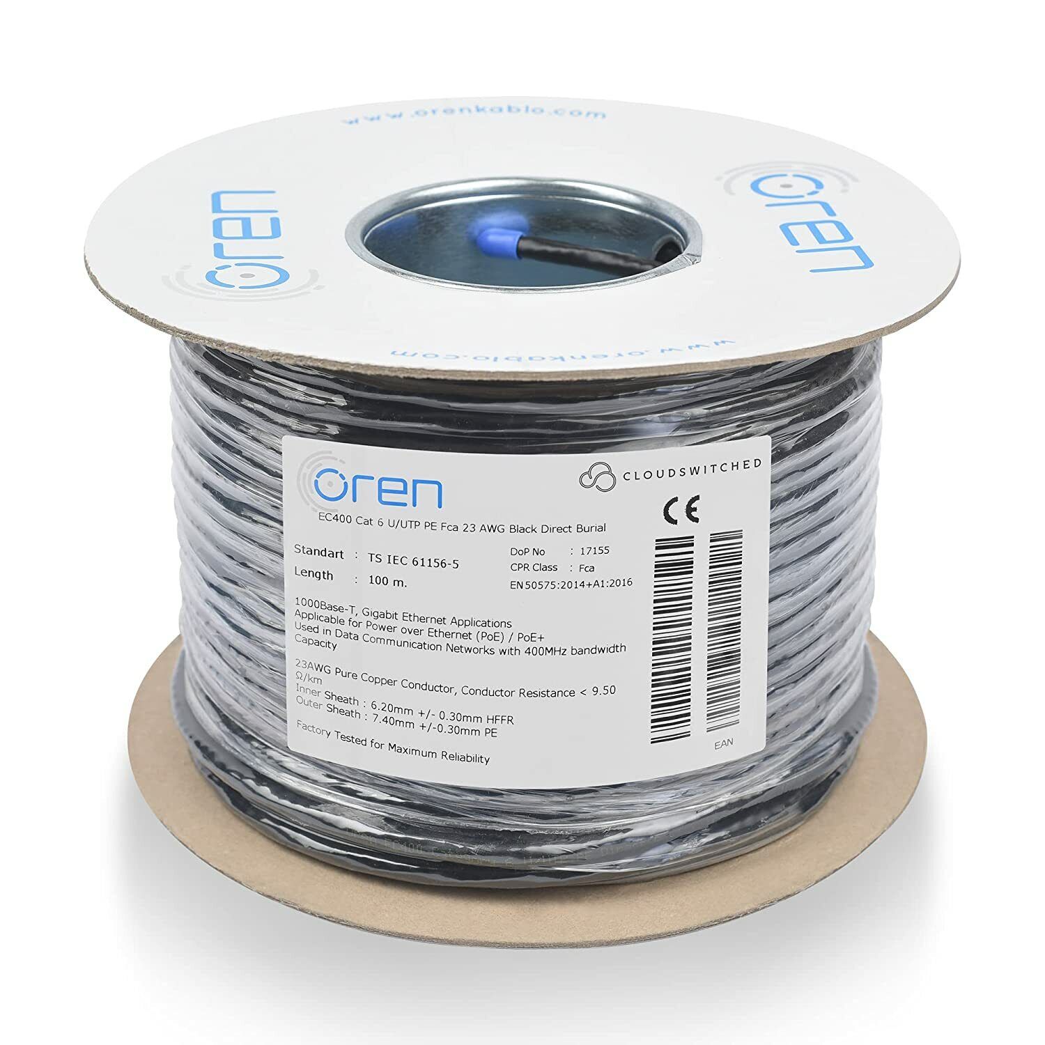Oren CAT6 Outdoor Ethernet Cable 100M - Direct Burial- 23 AWG Pure Copper 400MHz
