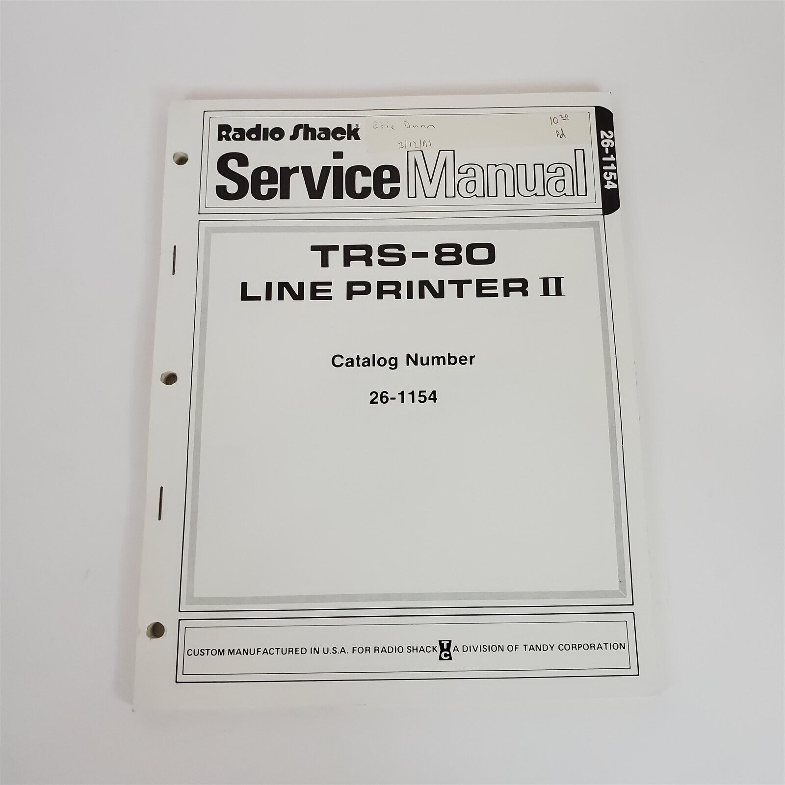 Vintage Original Radio Shack TRS-80 Line Printer II Service Manual 26-1154