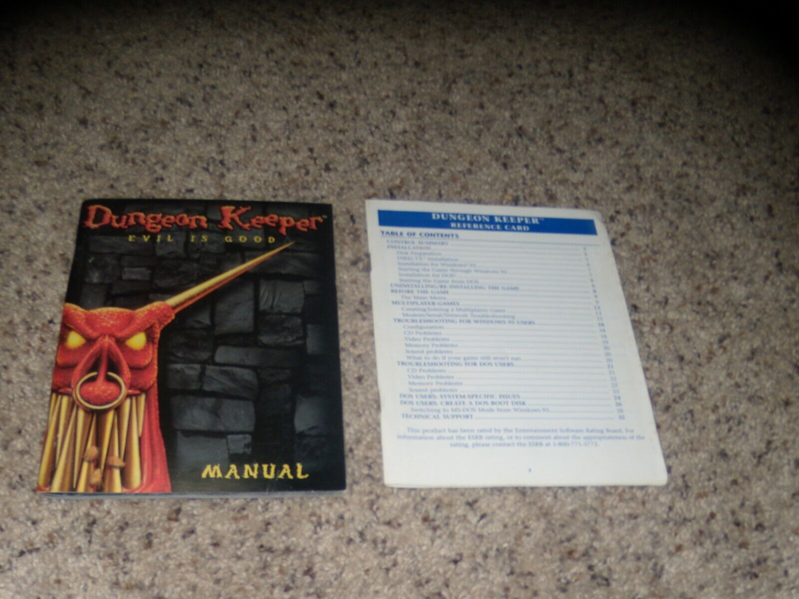 Dungeon Keeper Evil Is Good manual and reference card - No Game