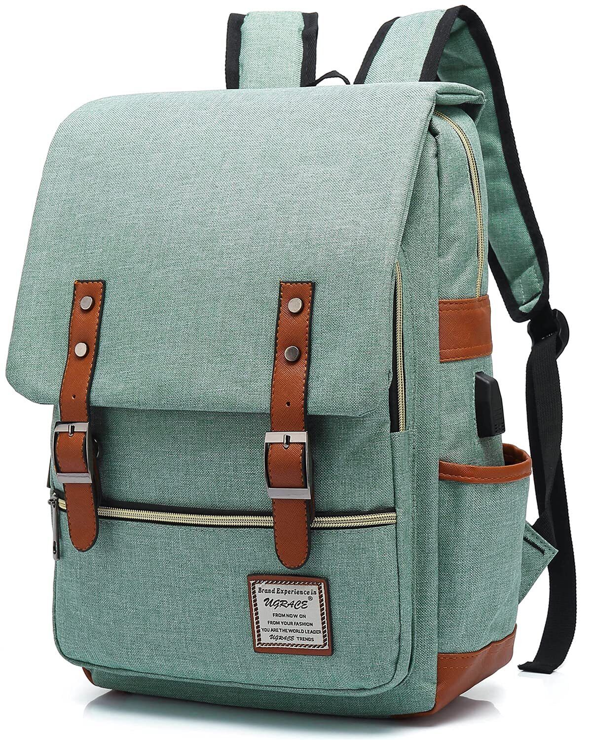 Vintage Laptop Backpack with USB Charging Port, Water Resistant Travelling Ba...