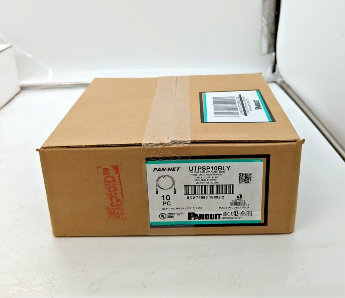(Box of 10) Panduit UTPSP10BLY 10ft CAT6 Black UTP Patch Cord 24AWG Stranded NEW