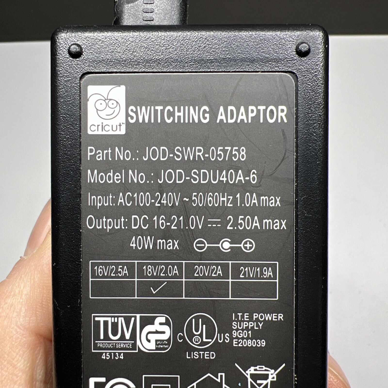 OEM Cricut AC/DC Switching Adapter Charger 16-21.0V 2.5A Part# JOD-SWR-05758