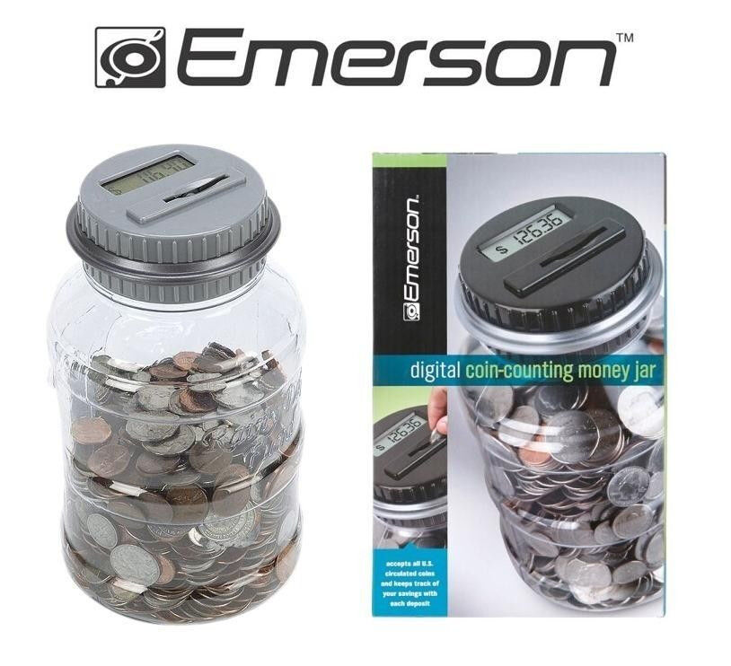New Emerson DIGITAL COIN COUNTING MONEY JAR AUTOMATIC PIGGY BANK