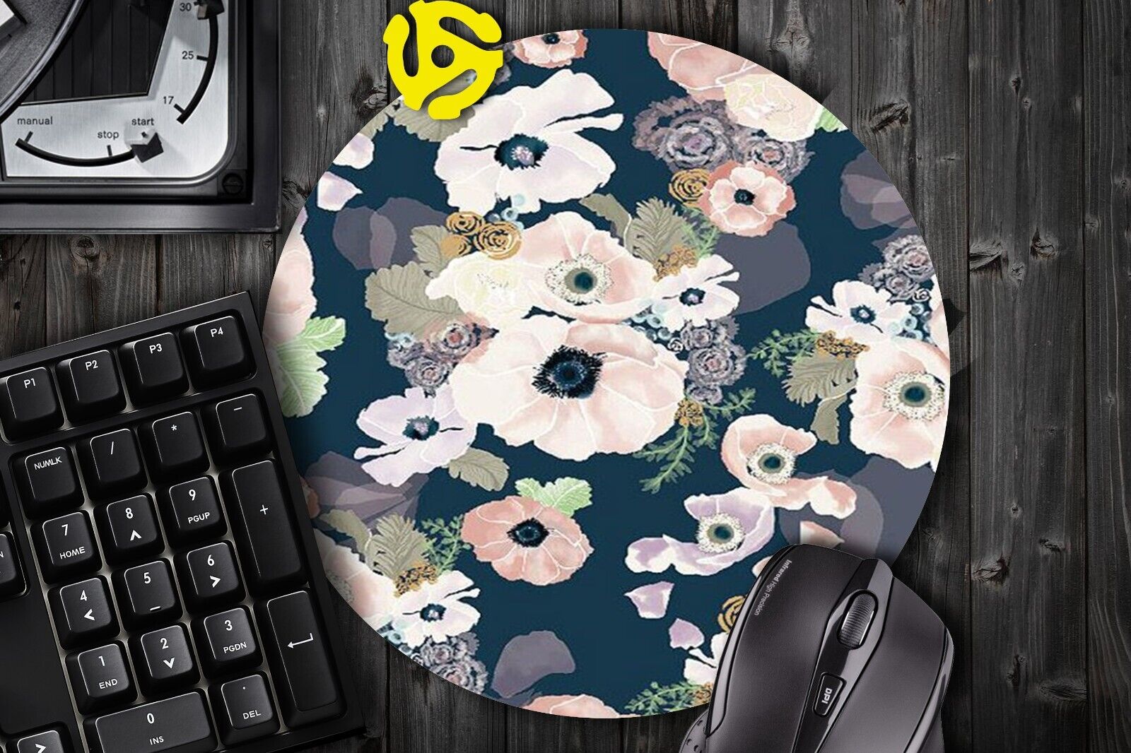 Blush and Navy Floral #1 Round Mouse Pad Mousepad