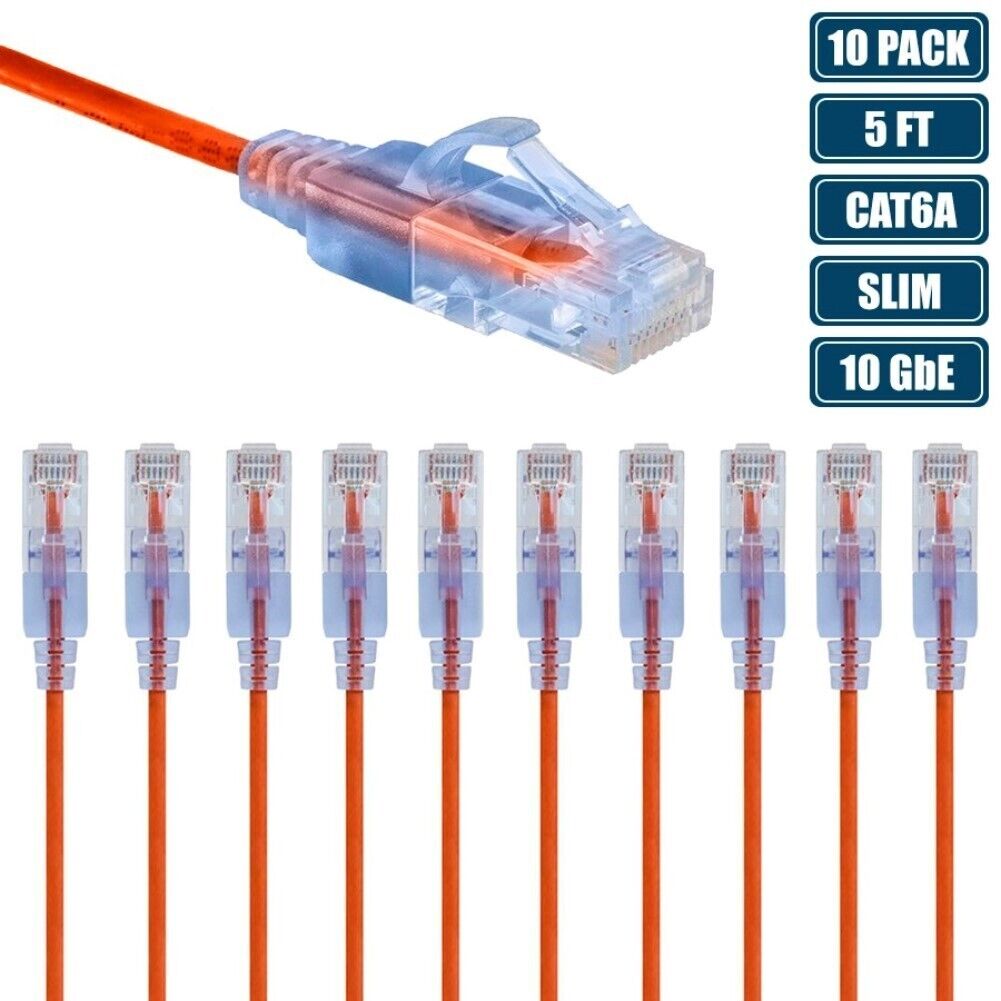 10x 5FT CAT6A RJ45 Ethernet LAN Network Patch Cable Slim Cord Router Orange