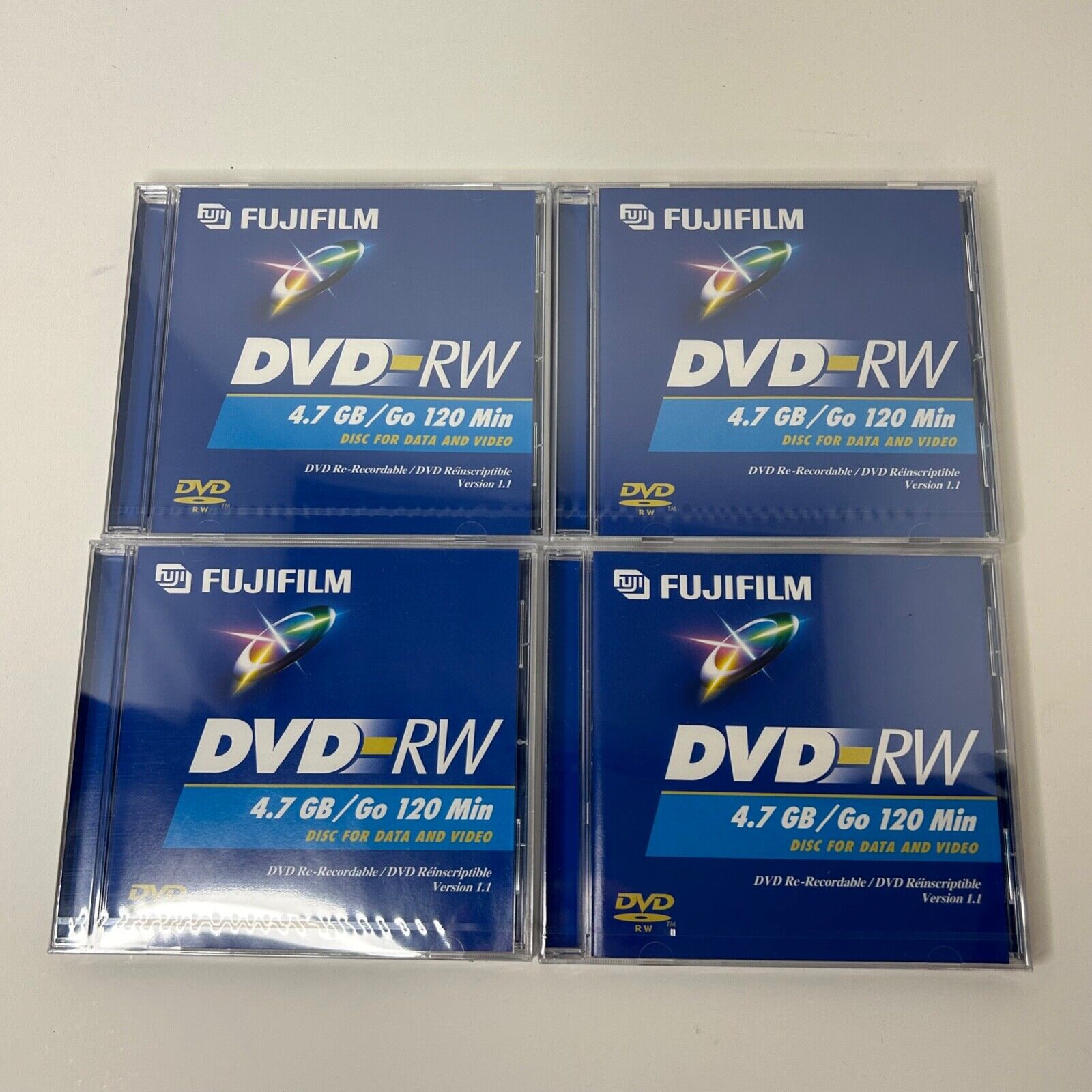 4 DVD-RW FujiFilm 4.7 GB/Go 120 Minutes Re-Recordable Discs For Data And Video