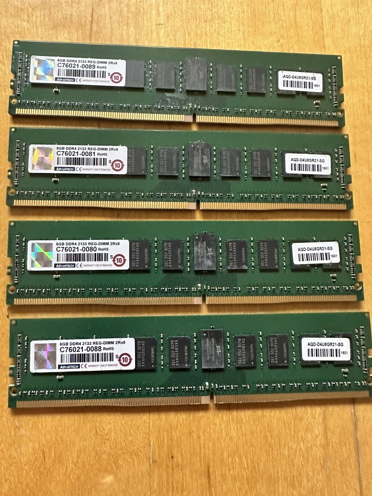 LOT OF 4 ADVANTECH 8GB DDR4 2133 REG ECC-DIMM 2Rx8 ADQ-D4U8GR21-SG (64GB Total)