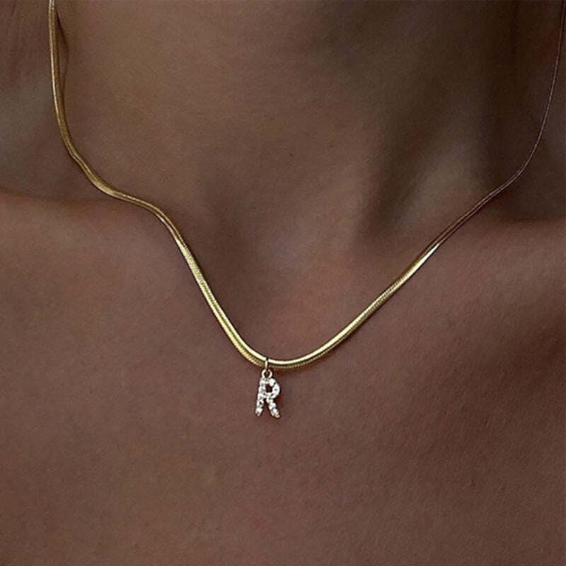 Hip Hop 1.2 Round Snake Chain Clavicle Chain 26 English Zircon Letter Necklace S