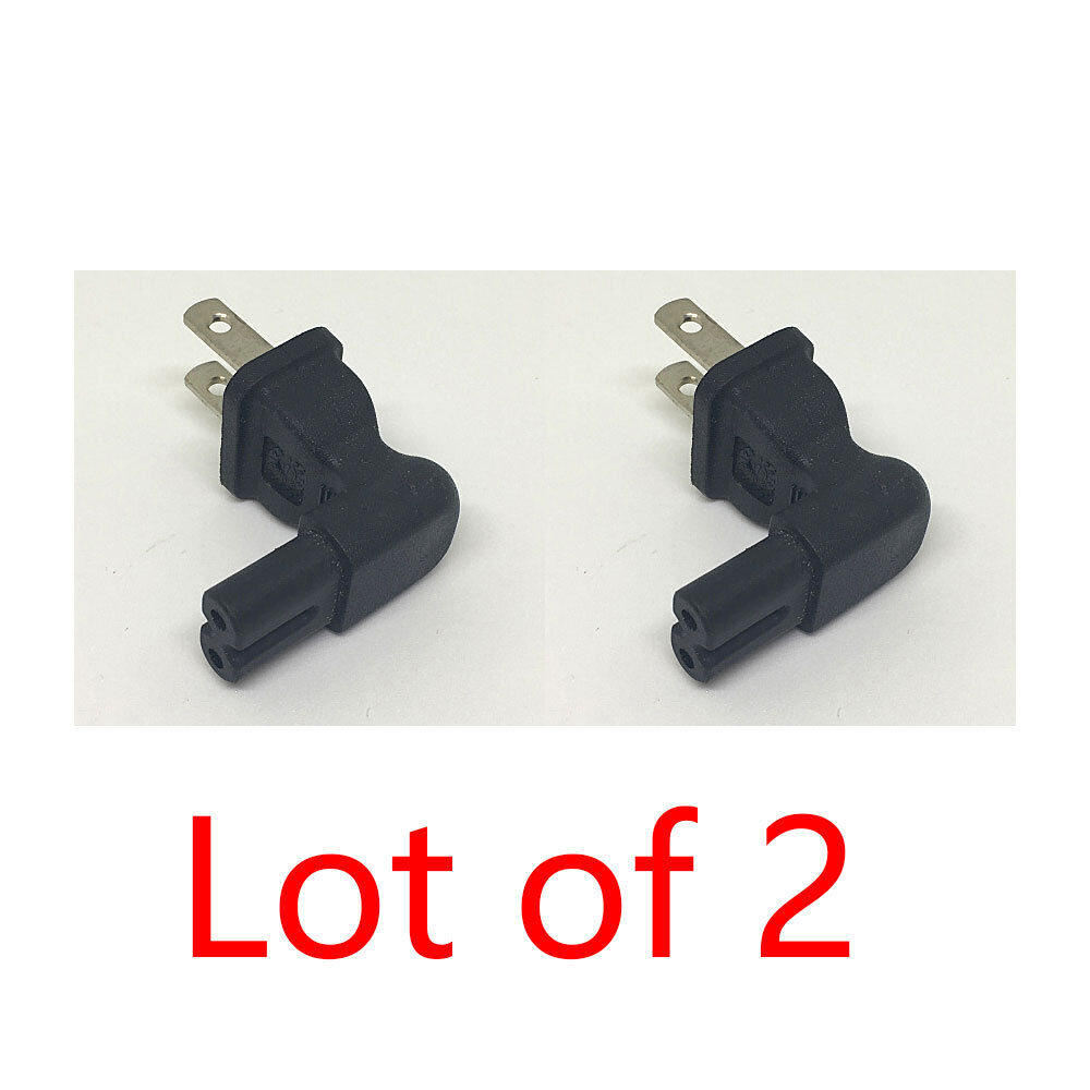 2X 2 Prong Right Angle AC power Plug adapter IEC C7 receptacle to NEMA 1-15P -US