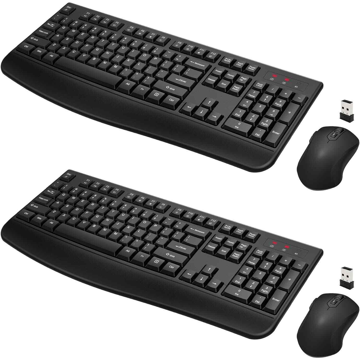2 pack Wireless Keyboard & Mouse Combo, Full-Sized 2.4GHz Optical Wireless Mouse