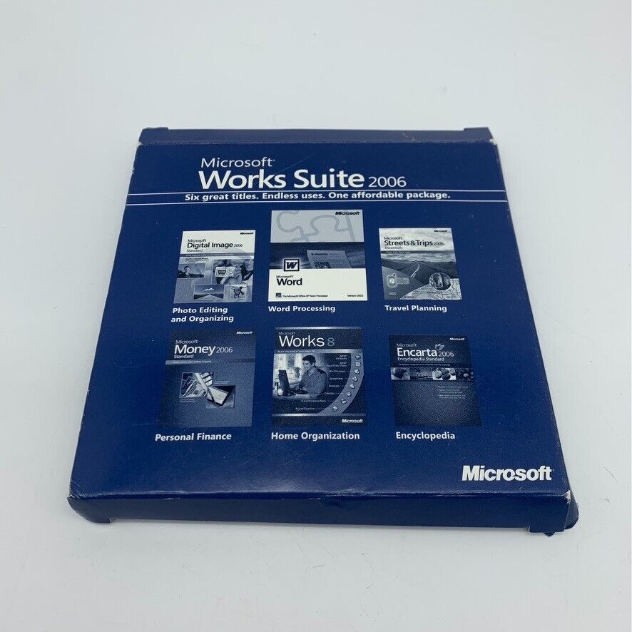 Microsoft Works Suite 2006 Software Word Works Money Photo Encarta 5 CD's w/ KEY