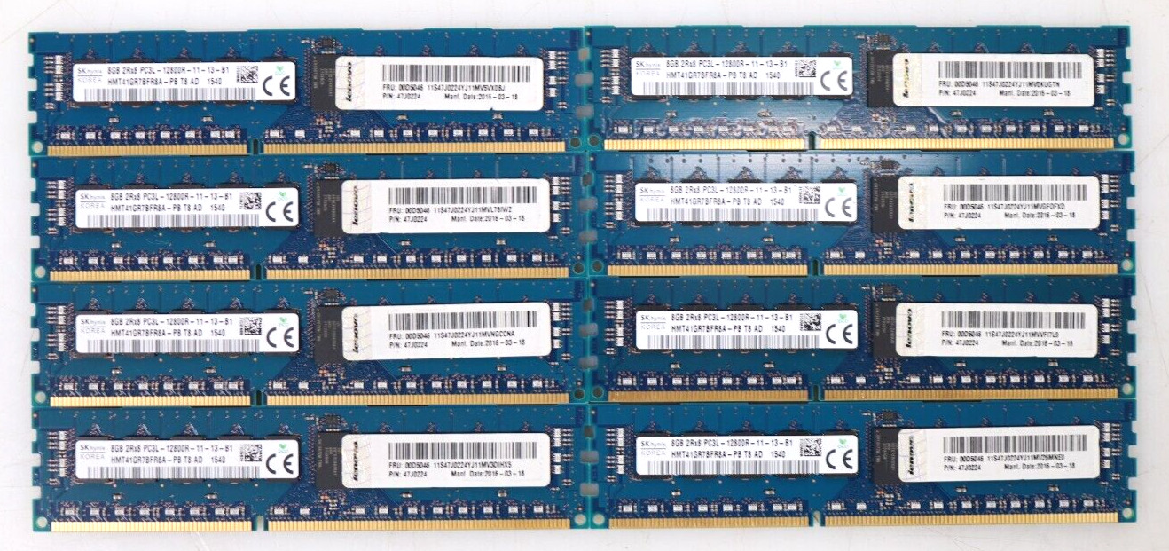 Lot 8x 8GB (64GB) SK Hynix HMT41GR7BFR8A-PB PC3L-12800R 1600MHz RDIMM Server RAM