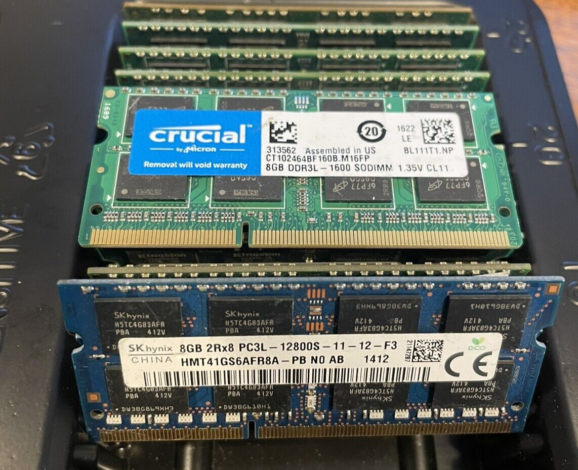 Lot Of 14 Mixed Brands 8GB 2Rx8 PC3L-12800 Laptop SODIMM RAM Memory TESTED