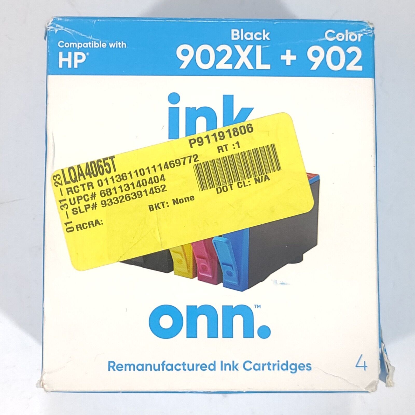 Onn HP 902XL Black & 902 Tri-Color Ink Cartridges 4 Pack