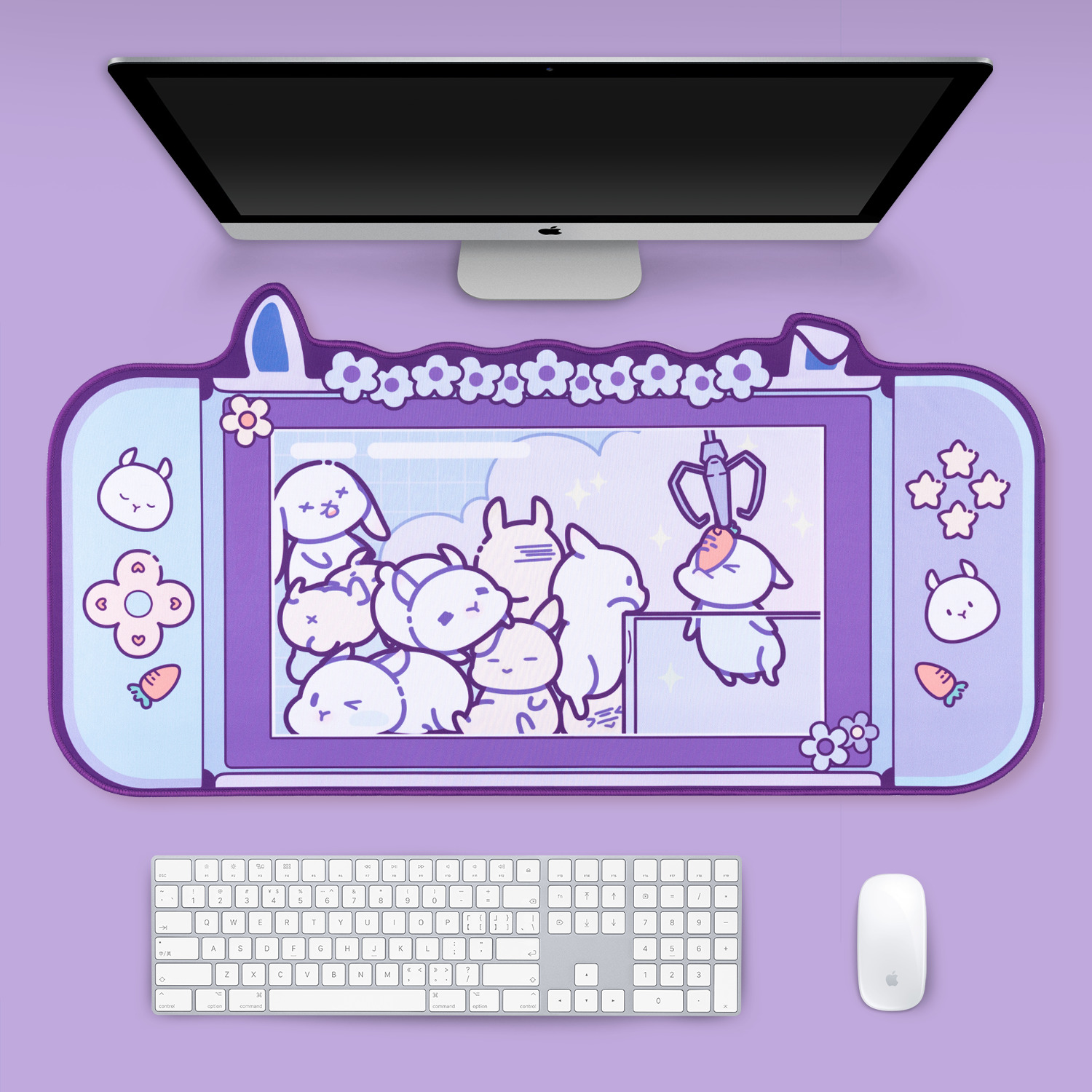 80cm*40cm Cute Big Mouse Pad Thicken Computer Non-slip Wrist Rest Purple Bunny