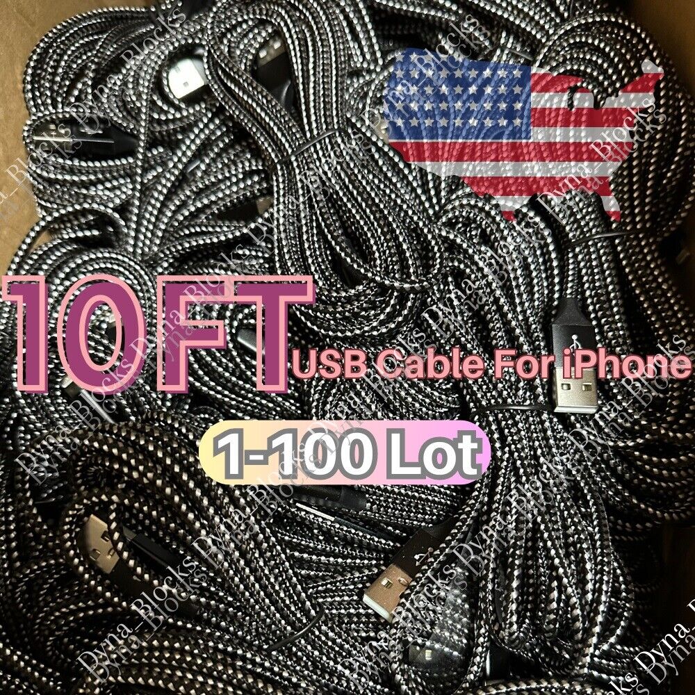 Fast Charger Cable Heavy Duty 10FT For iPhone 14 13 12 11 8 7 Charging Cord Lot