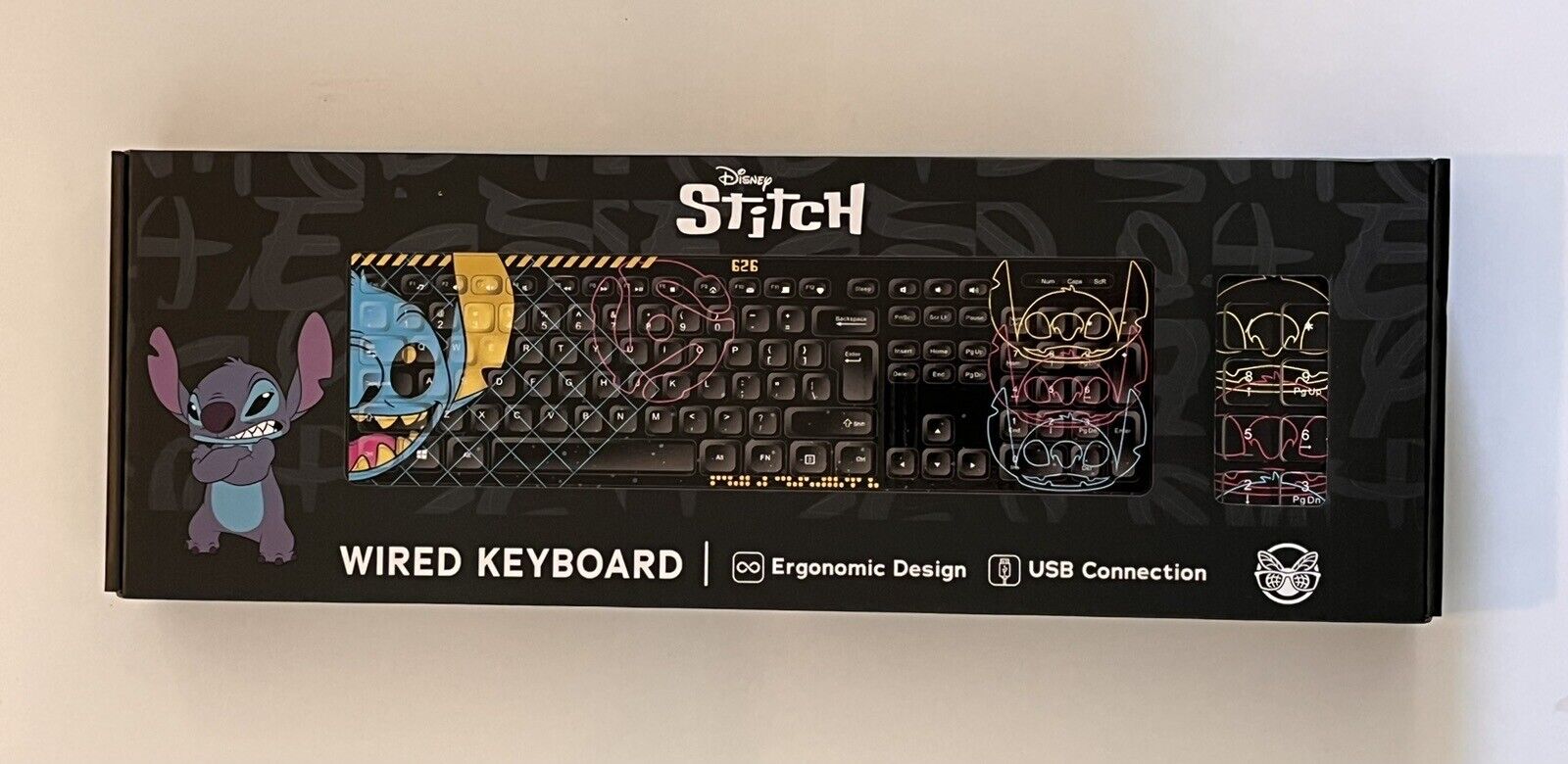 New Disney Stitch Wired Keyboard Ergonomic Design Noise Reduction Keycaps NEW