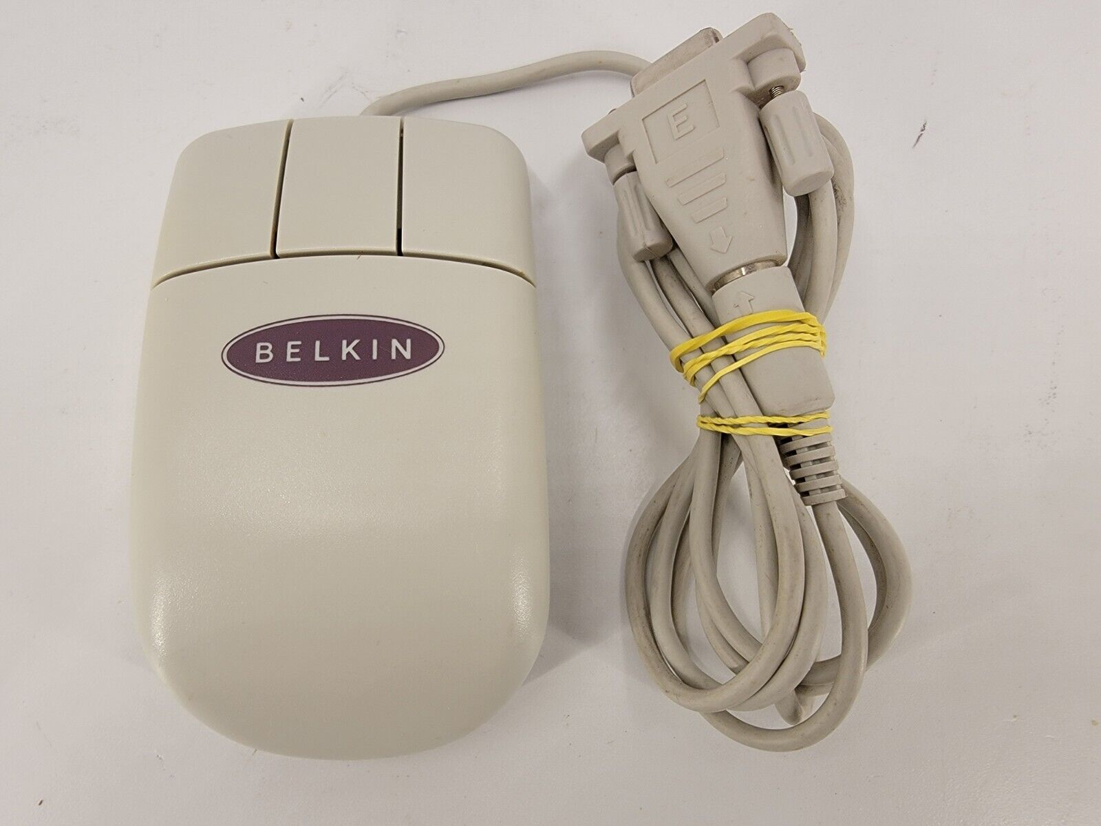 Vintage Belkin White 3-Button Wired USB Serial & PS/2 Mouse F8E201 TESTED WORKS