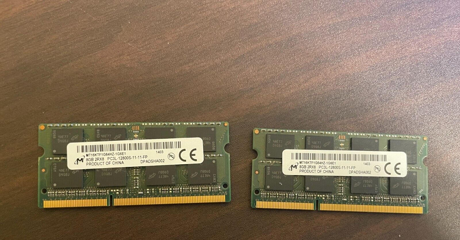 MICRON 8gb RAM -  2rx8 pc3l-12800s-11-11-FP  - 2 MODULES of 8GB each total 16GB