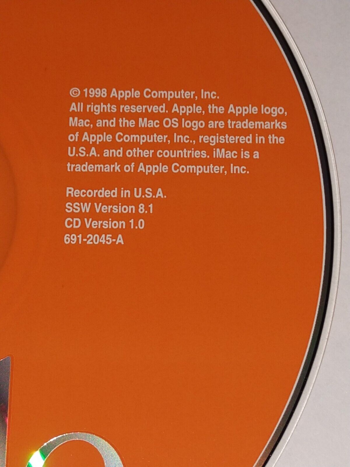 1998 iMac Software Install CD 691-2045-A OS 8.1 Good Condition Vintage CDVer 1.0