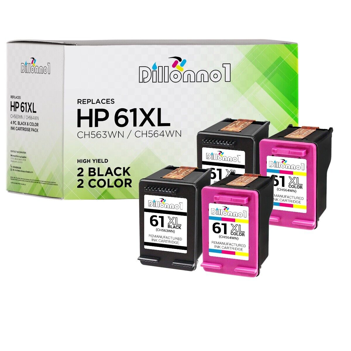 4PK Replacement HP61XL 2-Black & 2-Color Ink Cartridges 1000 1010 1050 1051 1510